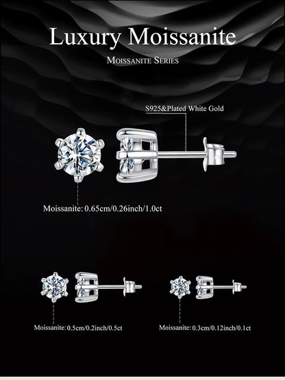 Moissanite Stud Earrings 925 Sterling Silver Lab Diamond