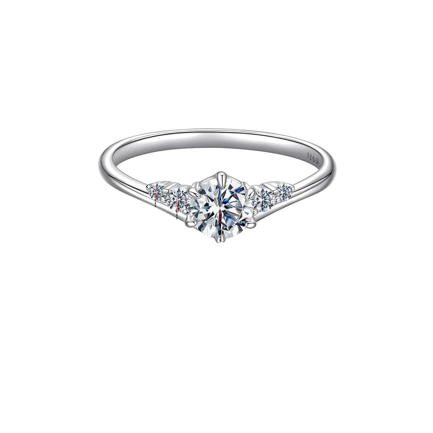 BAMOER 0.6CT Moissanite Ring 5-Stones Prongs Setting Band Ring D Color VVS1 Original for Women Wedding Jewelry with Certificate Mirror Quenn