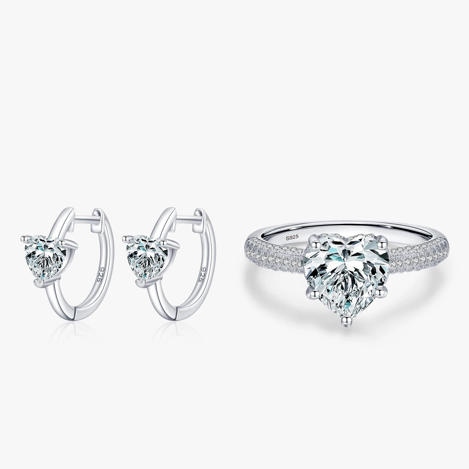 Modian New 925 Sterling Silver Clear Hearts Zirconia Buckles Hoop Earrings Wedding Ring for Women Fine Jewelry Set Wedding Gift Mirror Quenn