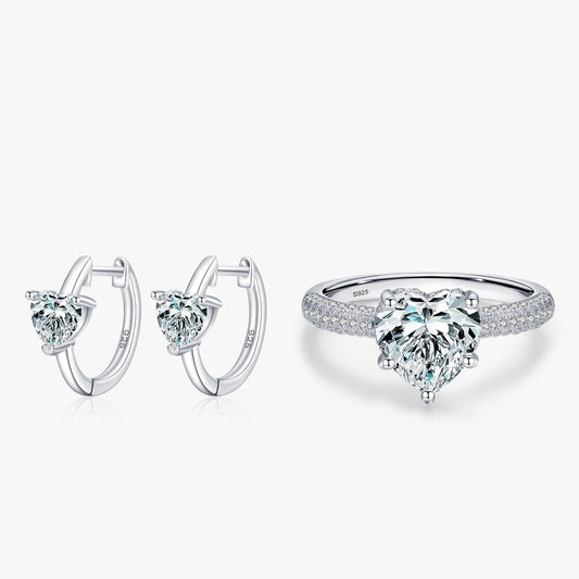 Modian New 925 Sterling Silver Clear Hearts Zirconia Buckles Hoop Earrings Wedding Ring for Women Fine Jewelry Set Wedding Gift Mirror Quenn