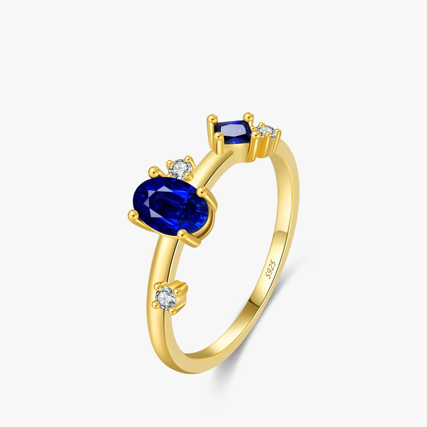 MODIAN 925 Sterling Silver Irregular Royal Blue CZ Finger Ring Vintage Gold Color Party Ring For Women Vacation Jewelry Gift Mirror Quenn