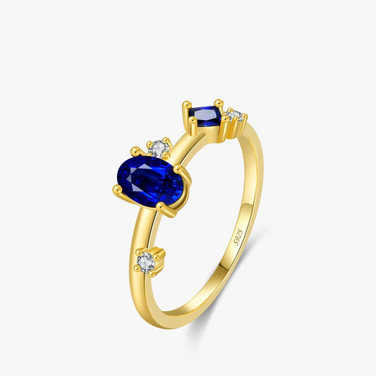 MODIAN 925 Sterling Silver Irregular Royal Blue CZ Finger Ring Vintage Gold Color Party Ring For Women Vacation Jewelry Gift Mirror Quenn