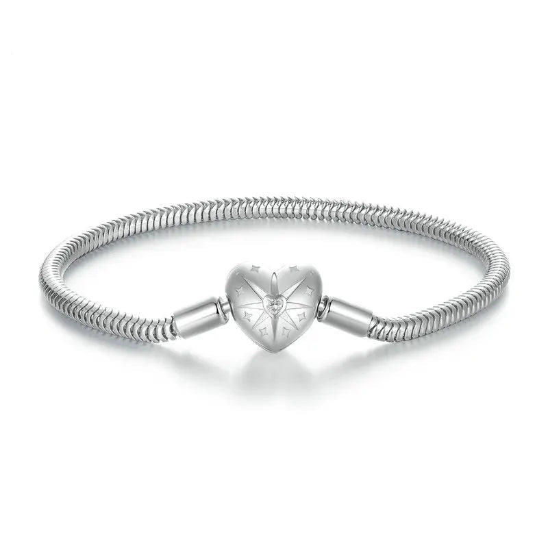 BAMOER 925 Sterling Silver Starburst 3mm Snake Chain Charm Bracelet for Women, High Quality Bracelet Fit for DIY Beads & Pendant Mirror Quenn