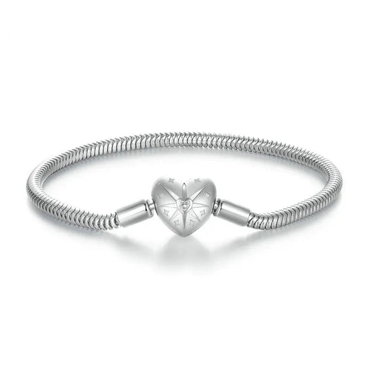 BAMOER 925 Sterling Silver Starburst 3mm Snake Chain Charm Bracelet for Women, High Quality Bracelet Fit for DIY Beads & Pendant Mirror Quenn