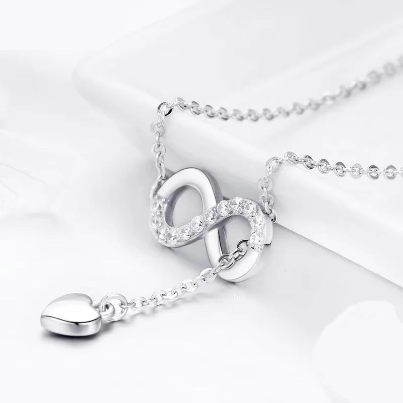 100% 925 Sterling Silver Infinity Love Pendant Necklaces Forever Love Neck Chain for Women Gift Fine Jewelry SCN223 Mirror Quenn