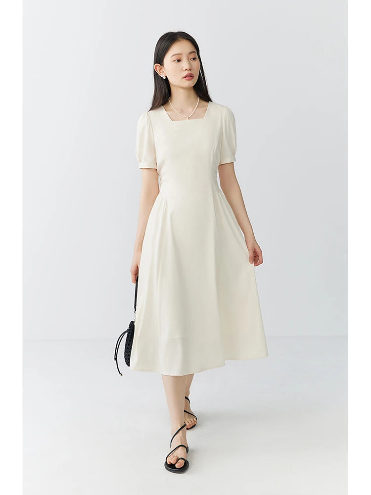 Elegant White A-Line Puff Sleeve Dress Mirror Quenn