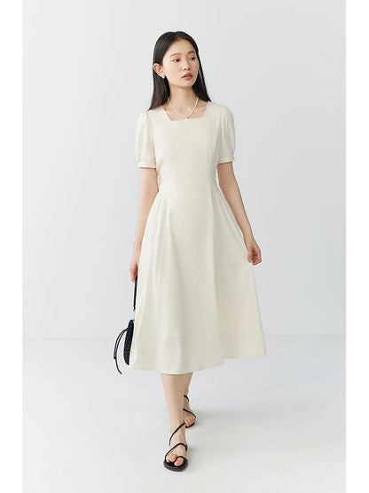 Elegant White A-Line Puff Sleeve Dress Mirror Quenn