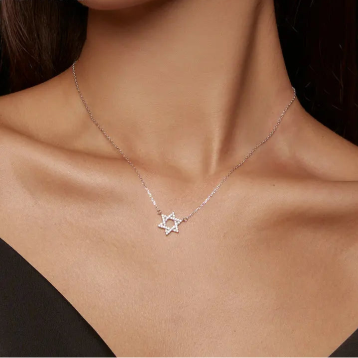 mirrorquenn 925 Sterling Silver Star of David Pendant Necklace Pave Setting CZ for Women Birthday Gift Fashion Fine Jewelry BSN290 Mirror Quenn