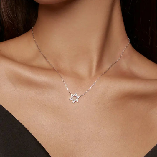 mirrorquenn 925 Sterling Silver Star of David Pendant Necklace Pave Setting CZ for Women Birthday Gift Fashion Fine Jewelry BSN290 Mirror Quenn