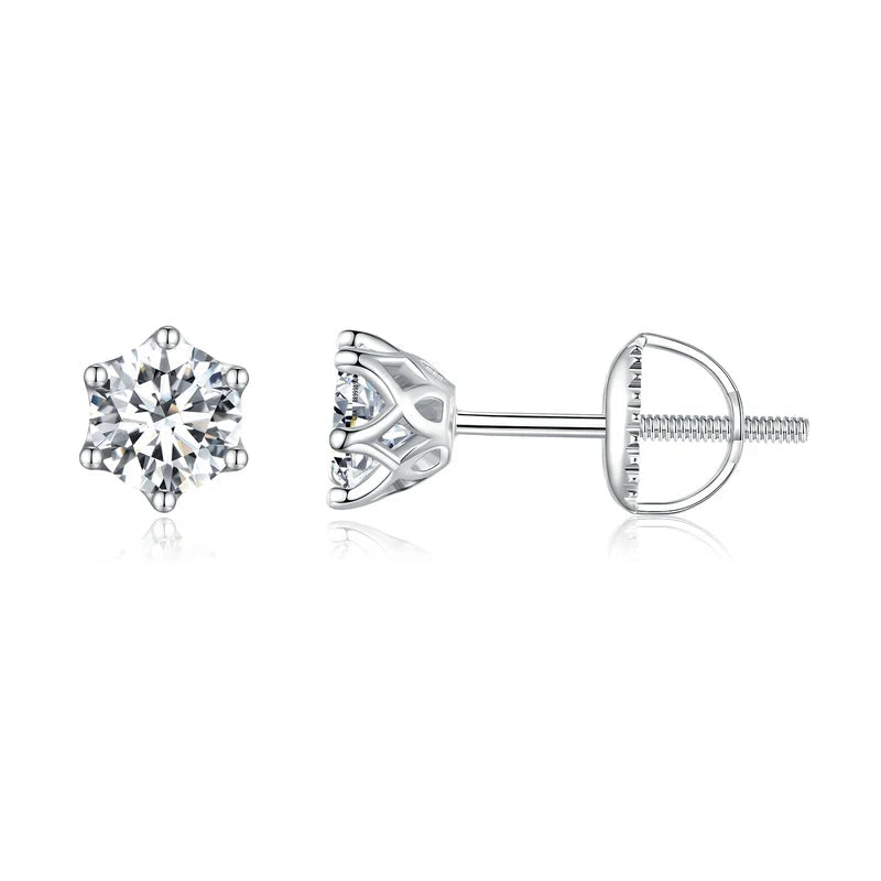 BAMOER Classic Moissanite Stud Earrings, S925 Silver D Color Brilliant Round Cut Lab Created Diamond Wedding 18k Gold Earrings Mirror Quenn