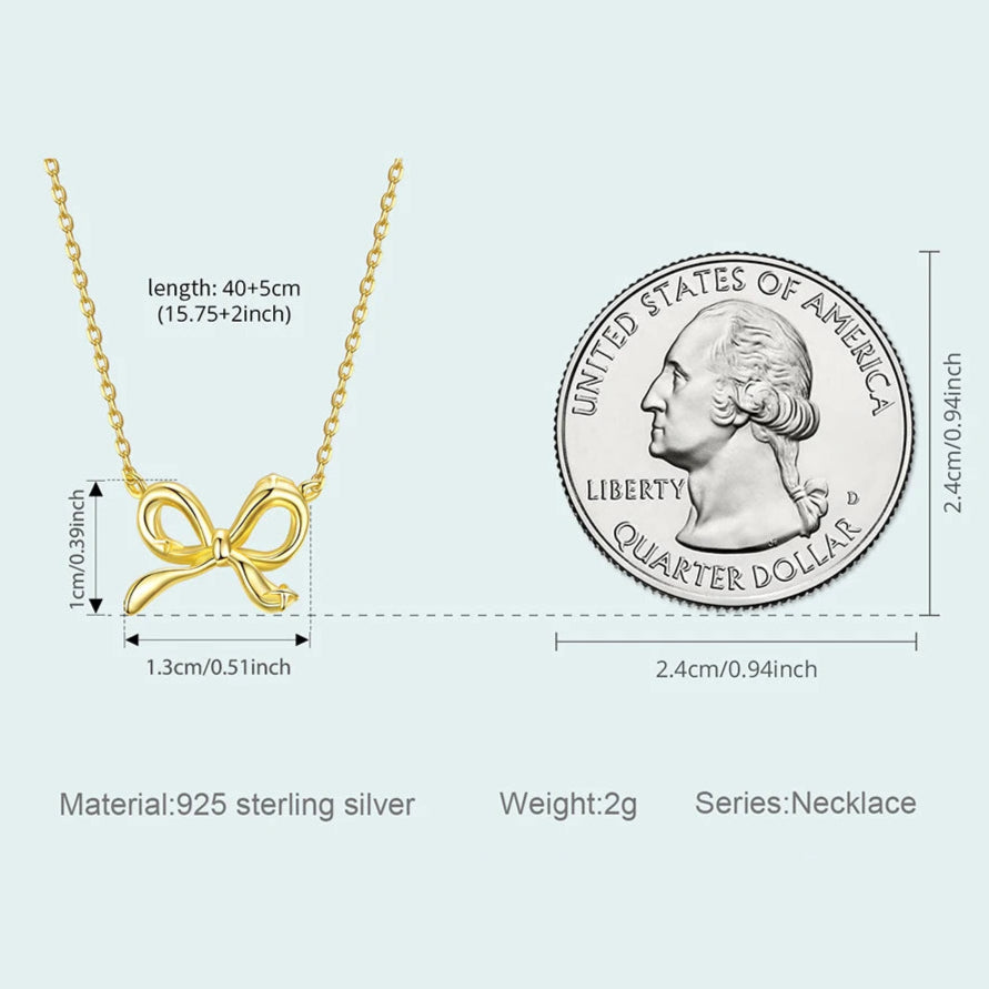 BAMOER 925 Sterling Silver Bowknot Chain Necklace Gold Plated Link Chain with Bow Choker for Women Girls Fashion Jewelry Gifts Mirror Quenn