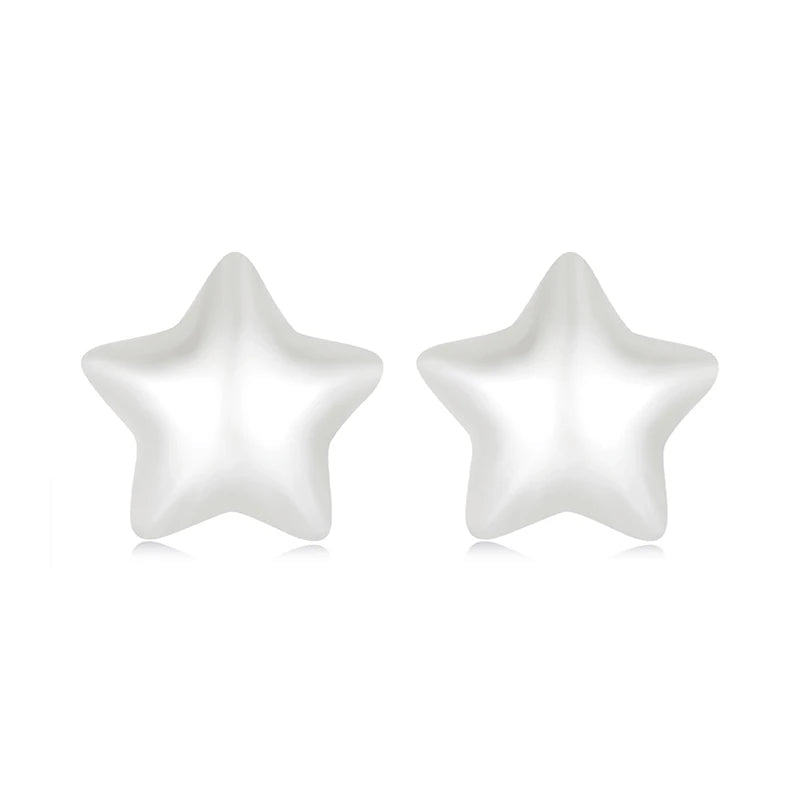 BAMOER 925 Sterling Silver Resin Star Earrings for Women, Smooth Luster Halo Stud Earring with Pearl Color Elegant Party Gift Mirror Quenn