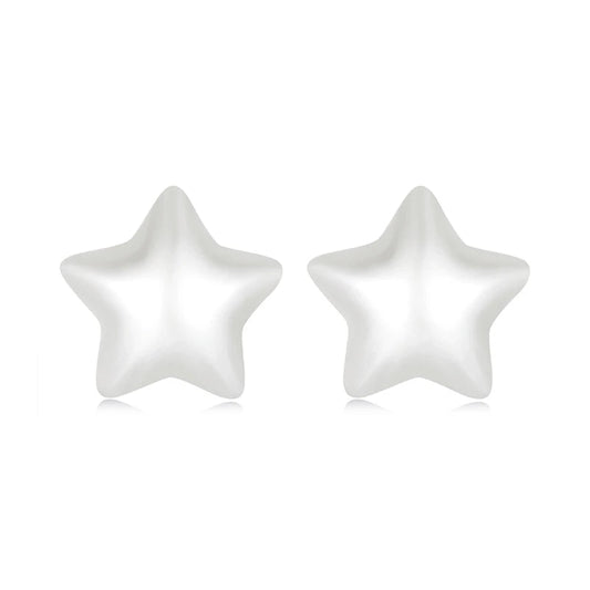 BAMOER 925 Sterling Silver Resin Star Earrings for Women, Smooth Luster Halo Stud Earring with Pearl Color Elegant Party Gift Mirror Quenn