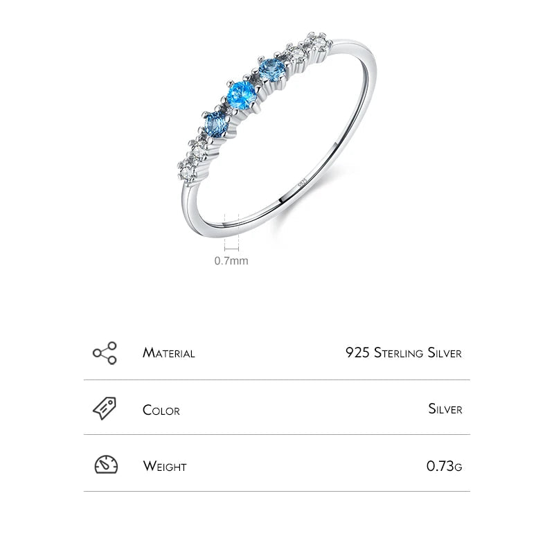 Modian 925 Sterling Silver Simple Stackable Fashion Thin Finger Ring Charm Blue Zirconia Rings For Women Wedding Fine Jewelry Mirror Quenn