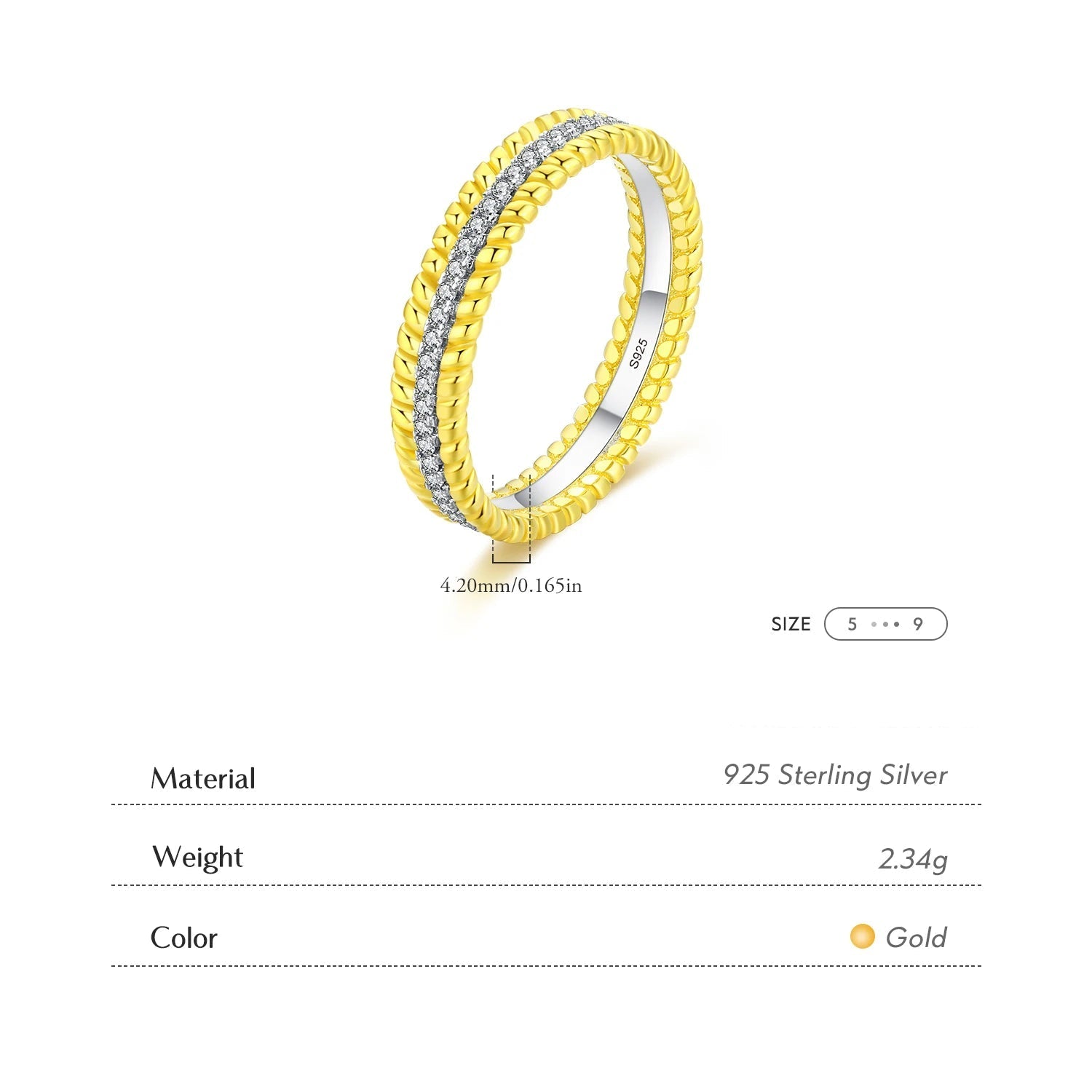 MODIAN Fashion 925 sterling silver Rings Shining AAAAA Cubic Zirconia Eternity Bands Rings For Women Gold Color Fine Jewelry Mirror Quenn