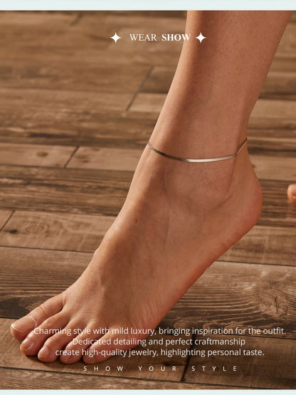 925 Sterling Silver Snake Chain Anklet Adjustable Turtle