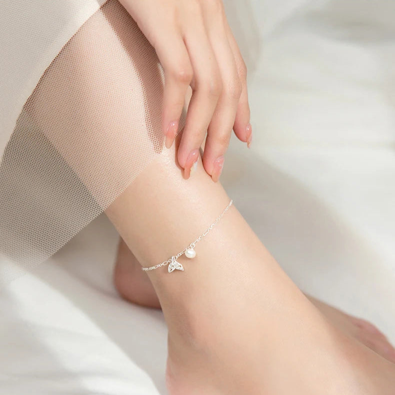 Modian Elegant 925 Sterling Silver Mermaid Tail With Charms Adjustable Anklet Leg Chain For Women Charm Clear CZ Foot Jewelry Mirror Quenn