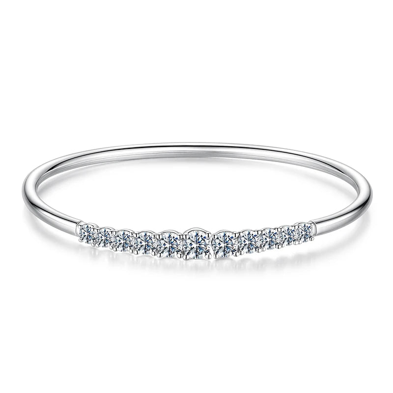 BAMOER 3.6CTTW Moissanite Bar Bracelet Adjustable Wrist Cuff Open Bangle 925 Sterling Silver for Women Wedding Gift Round Cut Mirror Quenn