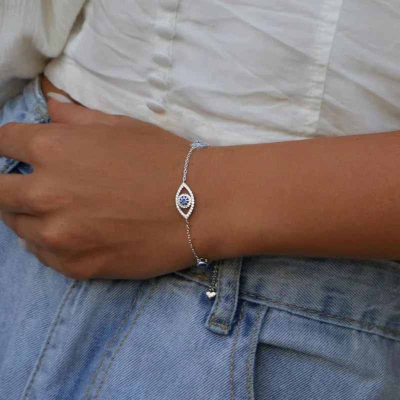 Bamoer 100% 925 Sterling Silver Blue Zircon Evil Eyes Bracelet Guardian Eye Chain for Women Gift Fine Jewelry SCB089 Mirror Quenn