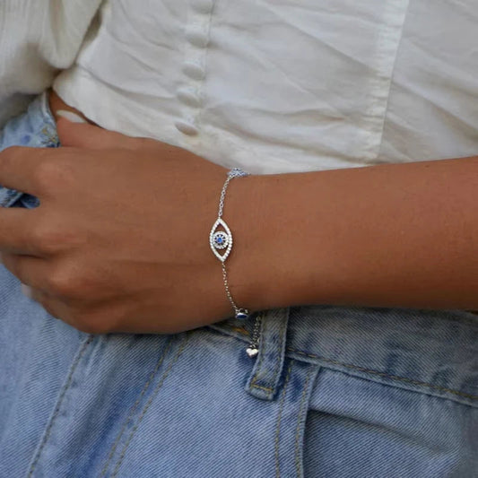 Bamoer 100% 925 Sterling Silver Blue Zircon Evil Eyes Bracelet Guardian Eye Chain for Women Gift Fine Jewelry SCB089 Mirror Quenn