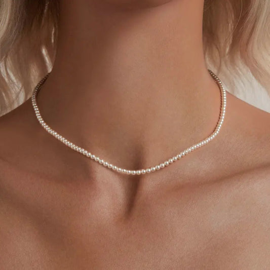mirrorquenn Pearl Necklace for Women Shell Pearl Beaded Necklace, 925 Sterling Silver Australian South Sea Pearl Necklace Jewelry