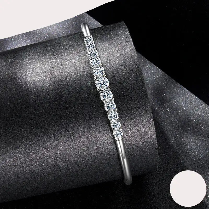 BAMOER 3.6CTTW Moissanite Bar Bracelet Adjustable Wrist Cuff Open Bangle 925 Sterling Silver for Women Wedding Gift Round Cut Mirror Quenn