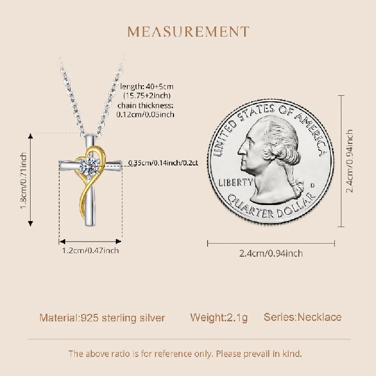 Two-Tone Gold Cross Necklace Moissanite Silver