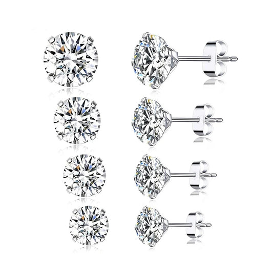 bamoer CZ Stud Earrings 925 Sterling Silver Platinum Plated Round Cubic Zirconia Hypoallergenic Earrings 4mm 5mm 6mm 7mm BSE166 Mirror Quenn