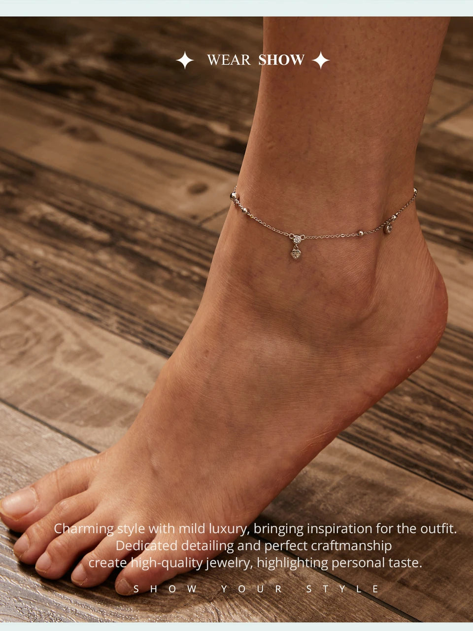 925 Sterling Silver Snake Chain Anklet Adjustable Turtle