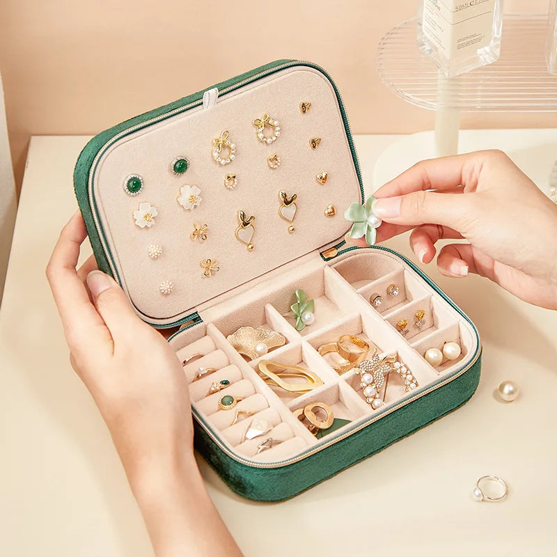 Double-Layer Large-Capacity Jewelry Box Velvet Ring Earrings Bracelet Pendant Storage Box Travel Portable Jewelry Case Organizer Mirror Quenn