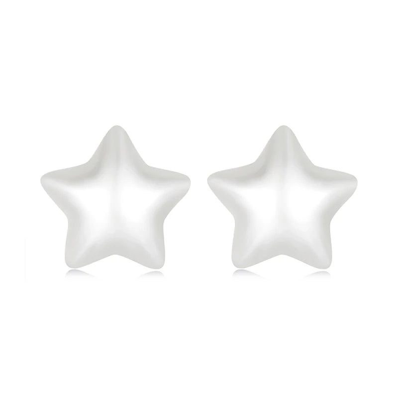 BAMOER 925 Sterling Silver Resin Star Earrings for Women, Smooth Luster Halo Stud Earring with Pearl Color Elegant Party Gift Mirror Quenn