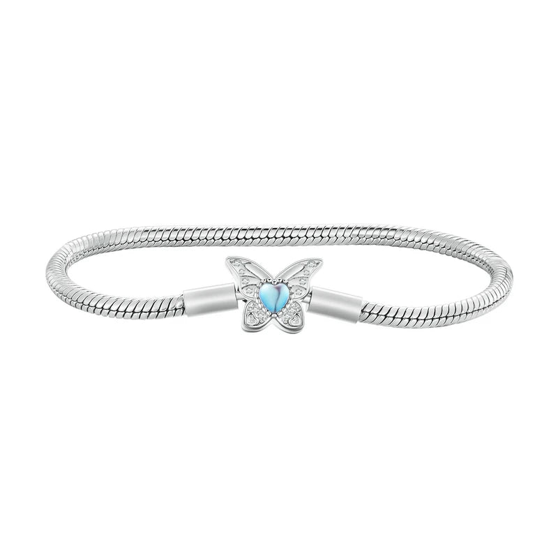 Bamoer 925 Sterling Silver Zircon Rose Buckle Bracelet Snake Chain for Women Bead Charm DIY Chic Jewelry Gift BSB096 Mirror Quenn