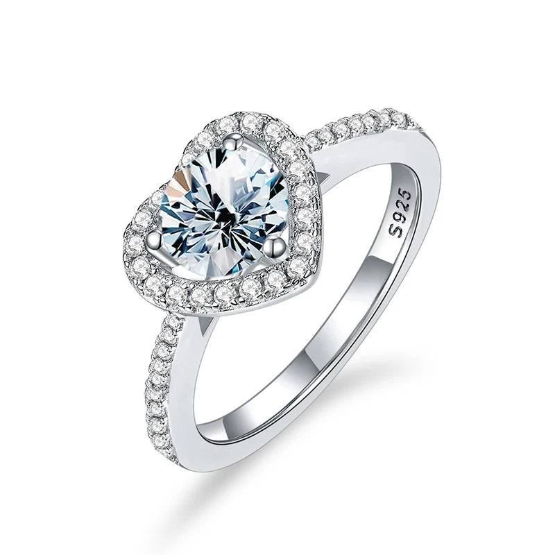 Brilliant Cut Moissanite Heart Sterling Silver Ring Mirror Quenn