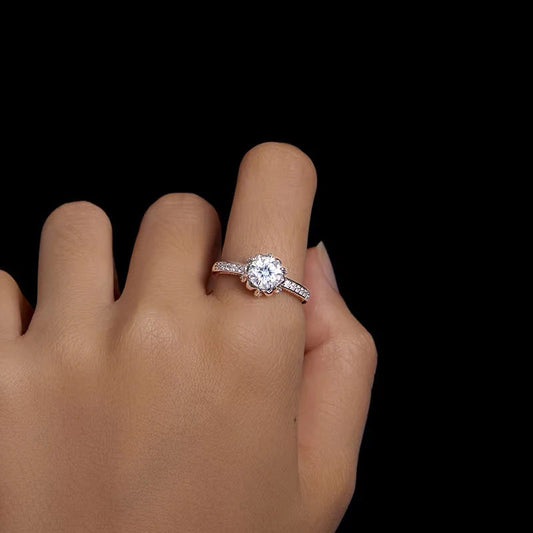 D Color VVS1 EX Moissanite Flower Ring 1ct Round Moissanite Diamond Solitaire Engagement 925 Sterling Silver Rings For Wo Mirror Quenn