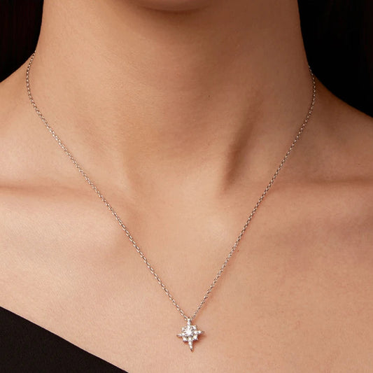 Starburst Moissanite Necklace for Women, 925 Sterling Silver Plated 18K White Gold Star Pendant Necklace Dazzling Gift Mirror Quenn