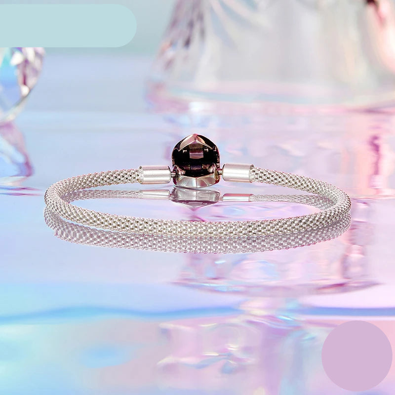 BAMOER Heart Basic Charm Bracelet 925 Sterling Silver Snake Chain Basic Bracelet For Women Heart Love Jewelry 17CM 19CM Mirror Quenn