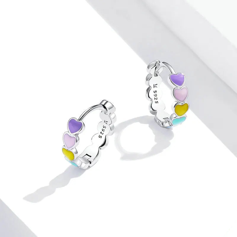 Bamoer 925 Sterling Silver Rainbow Series Heart to Heart Ring & Earrings Jewelry Set for Women Fine Jewelry Gift Mirror Quenn