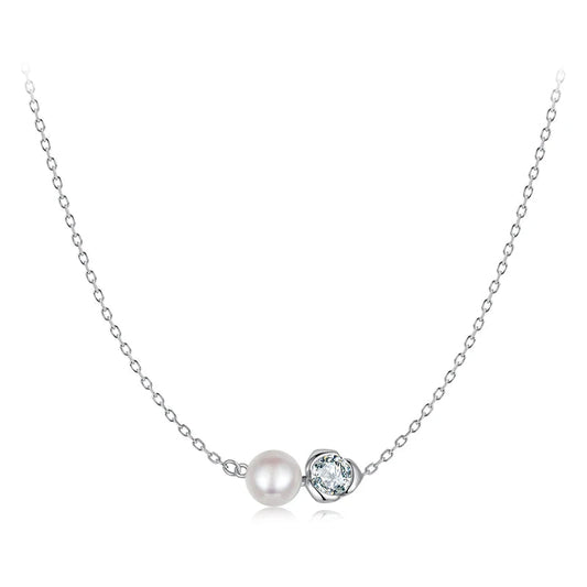 BAMOER White Gold Plated Moissanite Rose Necklace for Women, 925 Sterling Silver Small Flower Necklace Christmas Gift MSN040 Mirror Quenn