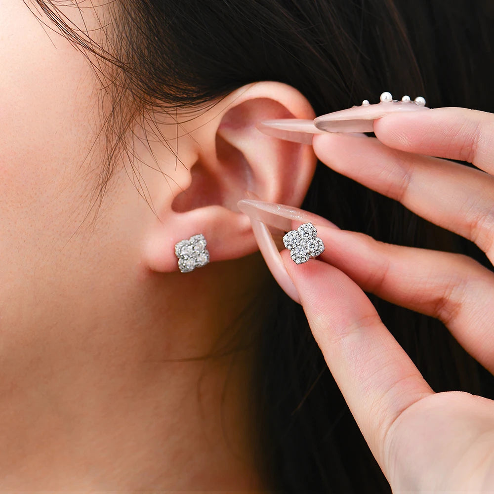 Moissanite Sterling Silver Stud Earrings - Mirror Quenn - shop now worldwide shipping