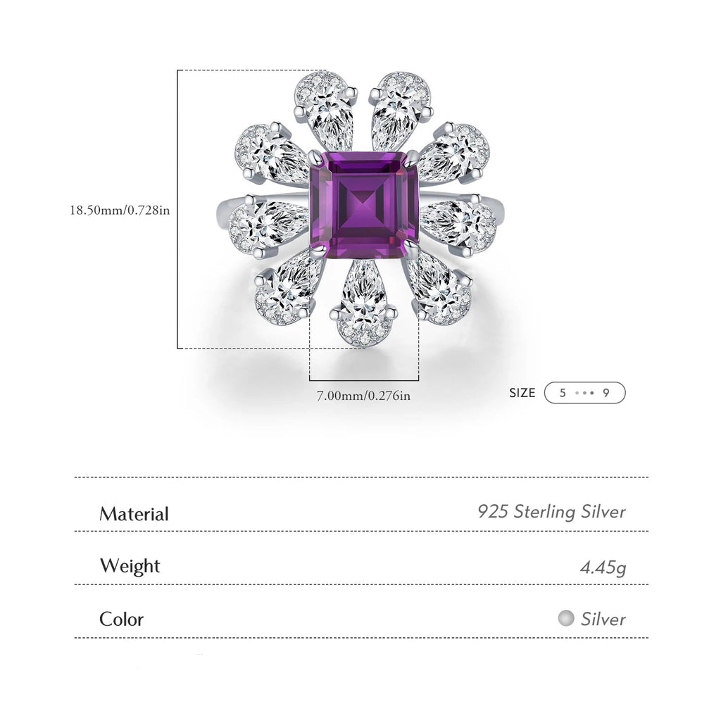 MODIAN 925 Sterling Silver Luxury Ascher Cut Violet Color Flower Zirconia Finger Rings For Women Party Fine Jewelry Mirror Quenn