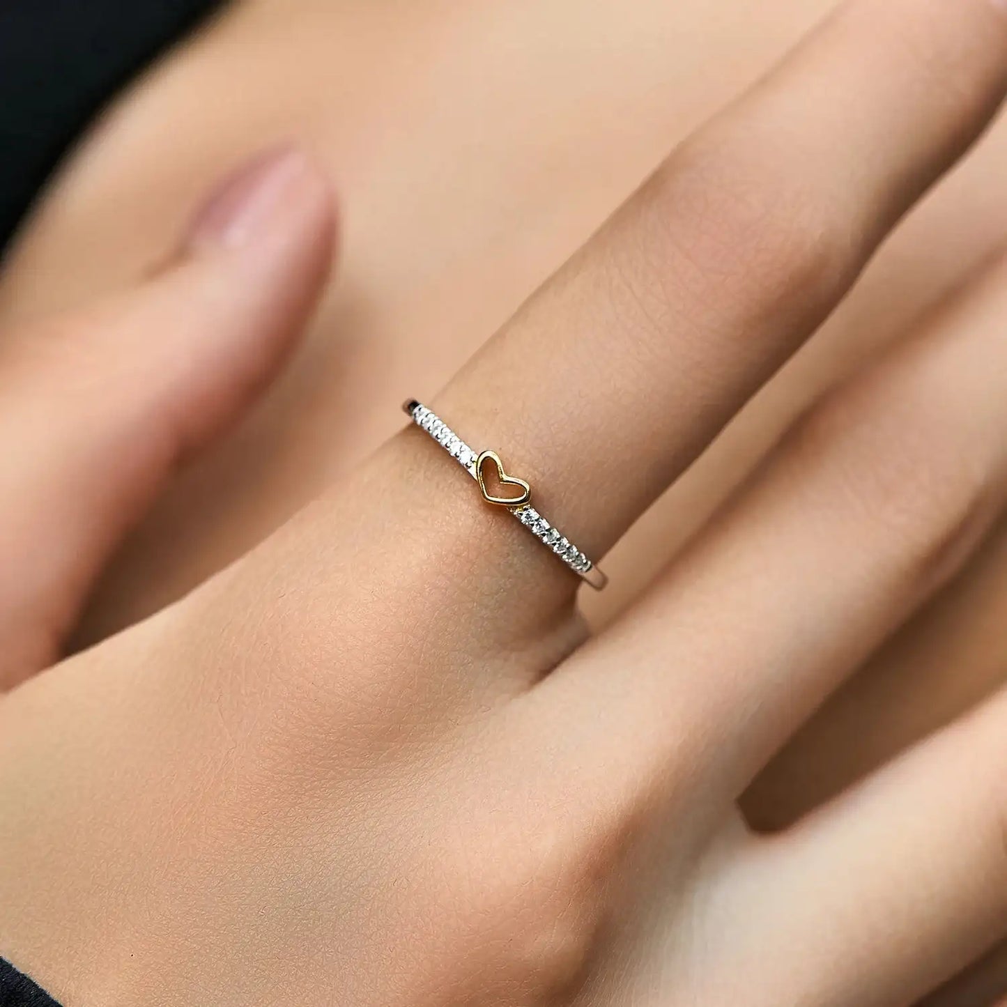 MODIAN 925 Sterling Silver Simple Romantic Heart Finger Ring Trendy Metallic Contrast Design Rings For Women Fine Jewelry Mirror Quenn