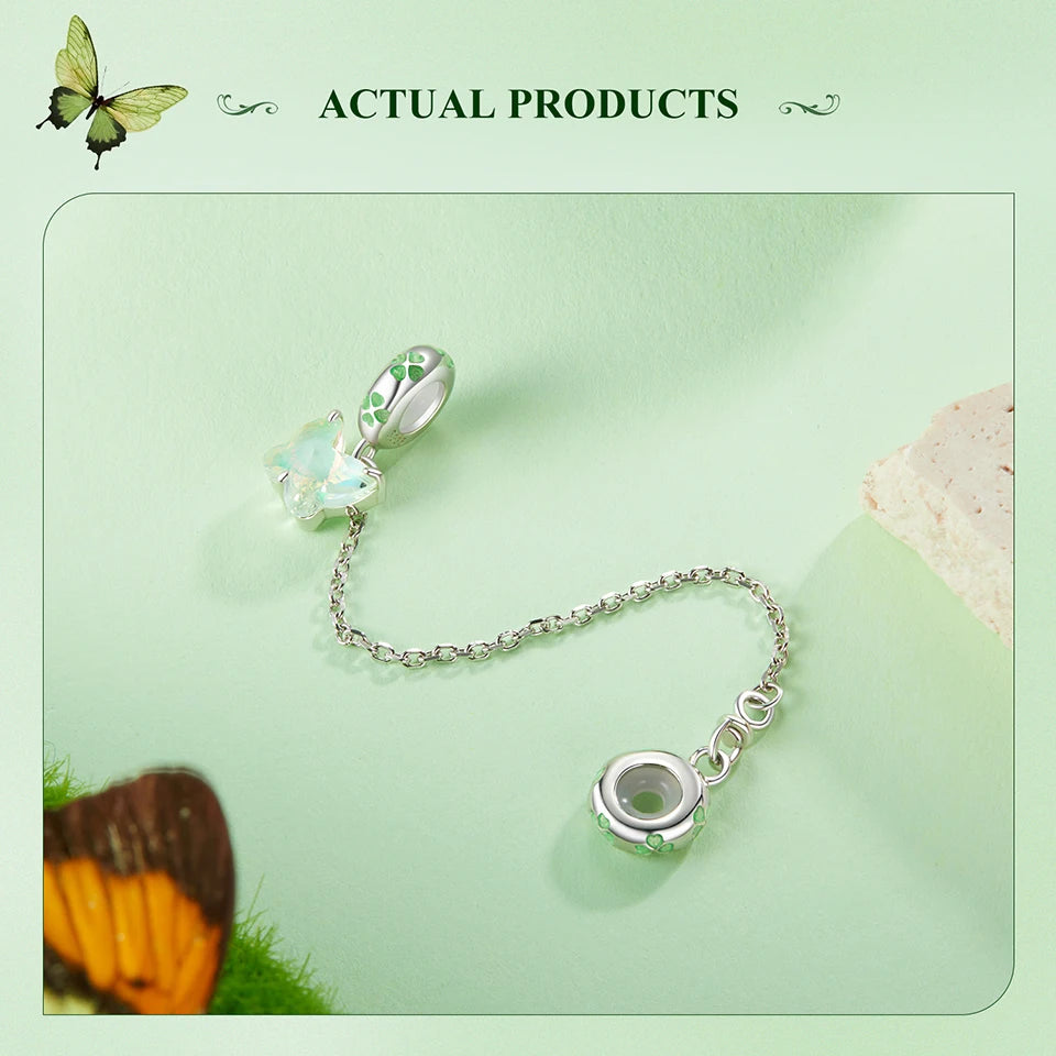 Sterling Silver Green Butterfly Charm Bracelet Bead DIY