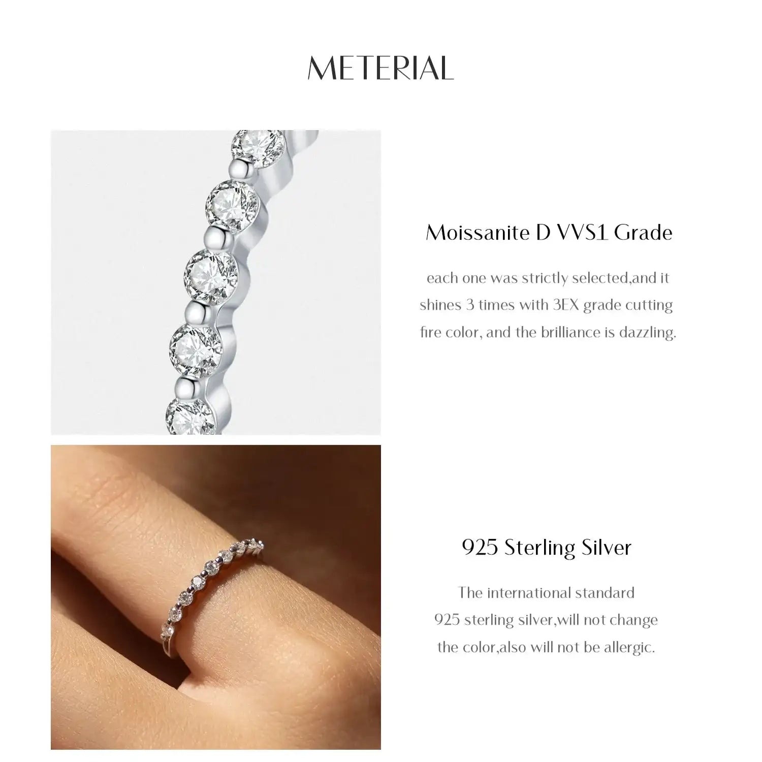 D Color Moissanite Round Silver Wedding Ring Mirror Quenn