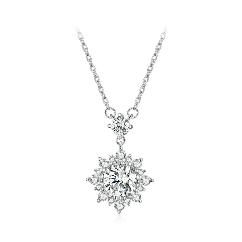 BAMOER Moissanite Halo Necklace for Women, 1 Carat Lab Grown Diamond 925 Sterling Silver Chain Necklace Mirror Quenn