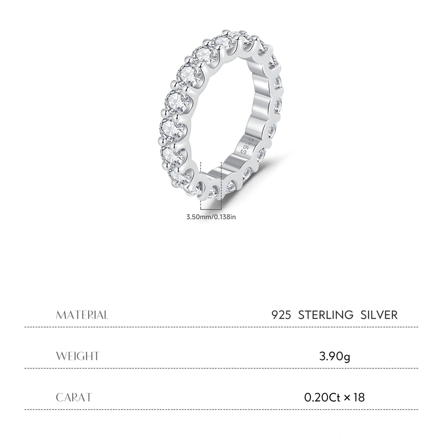 D Color Moissanite Eternity Band Ring Mirror Quenn
