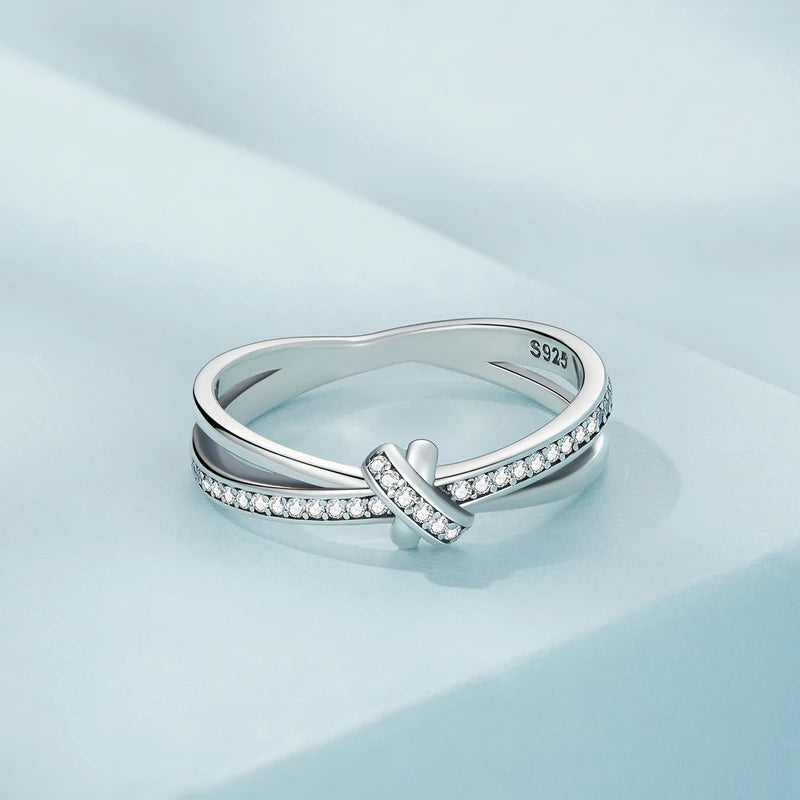 BAMOER 925 Sterling Silver Double Layer Knot Finger Ring Stackable Rings for Women Original Design Fine Jewelry SCR896 2 Colors Mirror Quenn