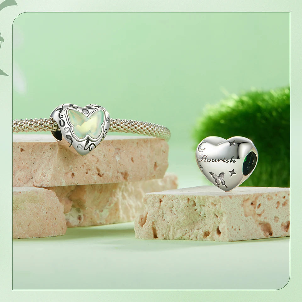 Sterling Silver Green Butterfly Charm Bracelet Bead DIY