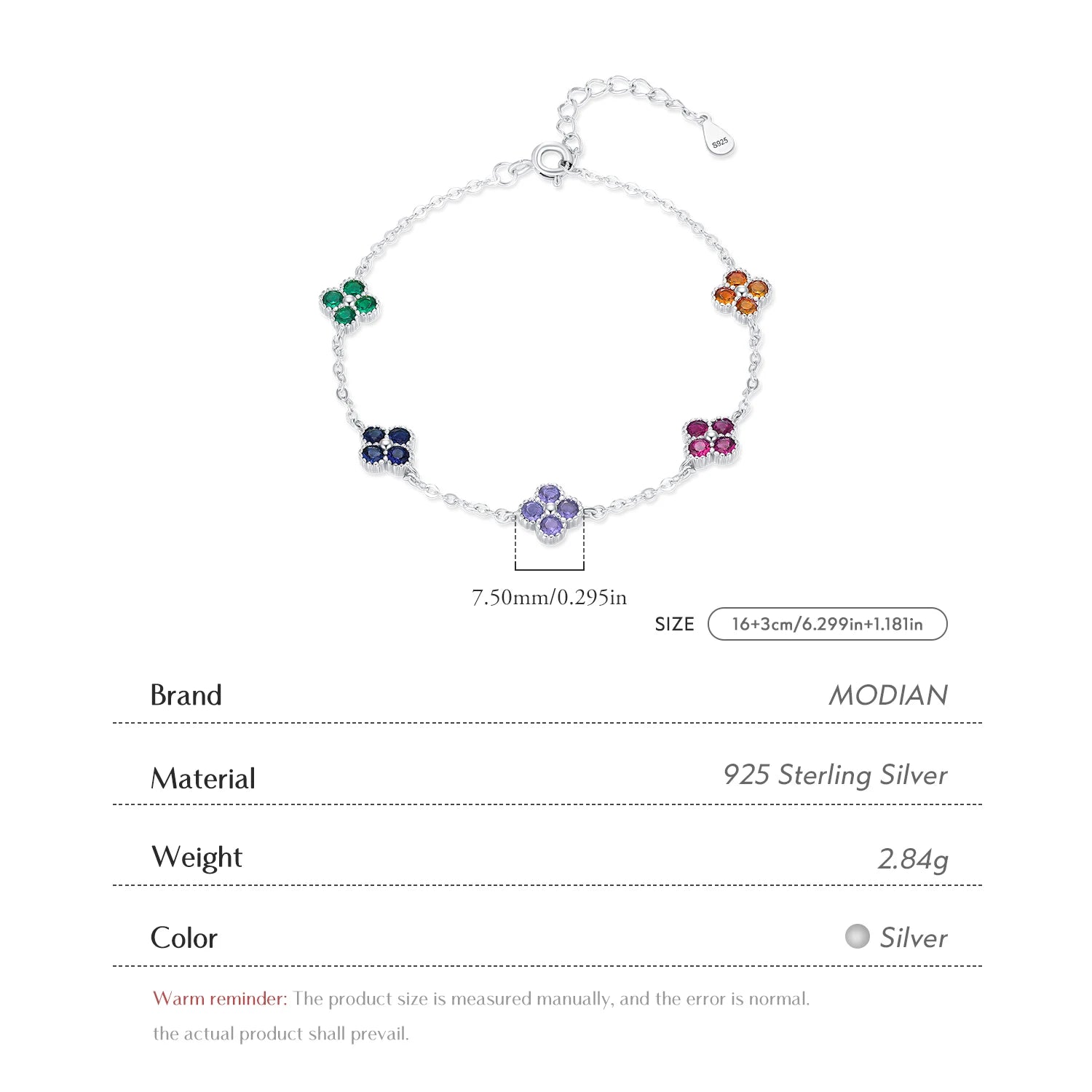 Lucky Clover Zircon Sterling Silver Bracelet