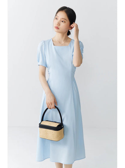 Elegant White A-Line Puff Sleeve Dress Mirror Quenn