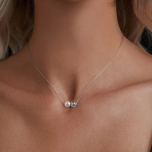 BAMOER White Gold Plated Moissanite Rose Necklace for Women, 925 Sterling Silver Small Flower Necklace Christmas Gift MSN040 Mirror Quenn